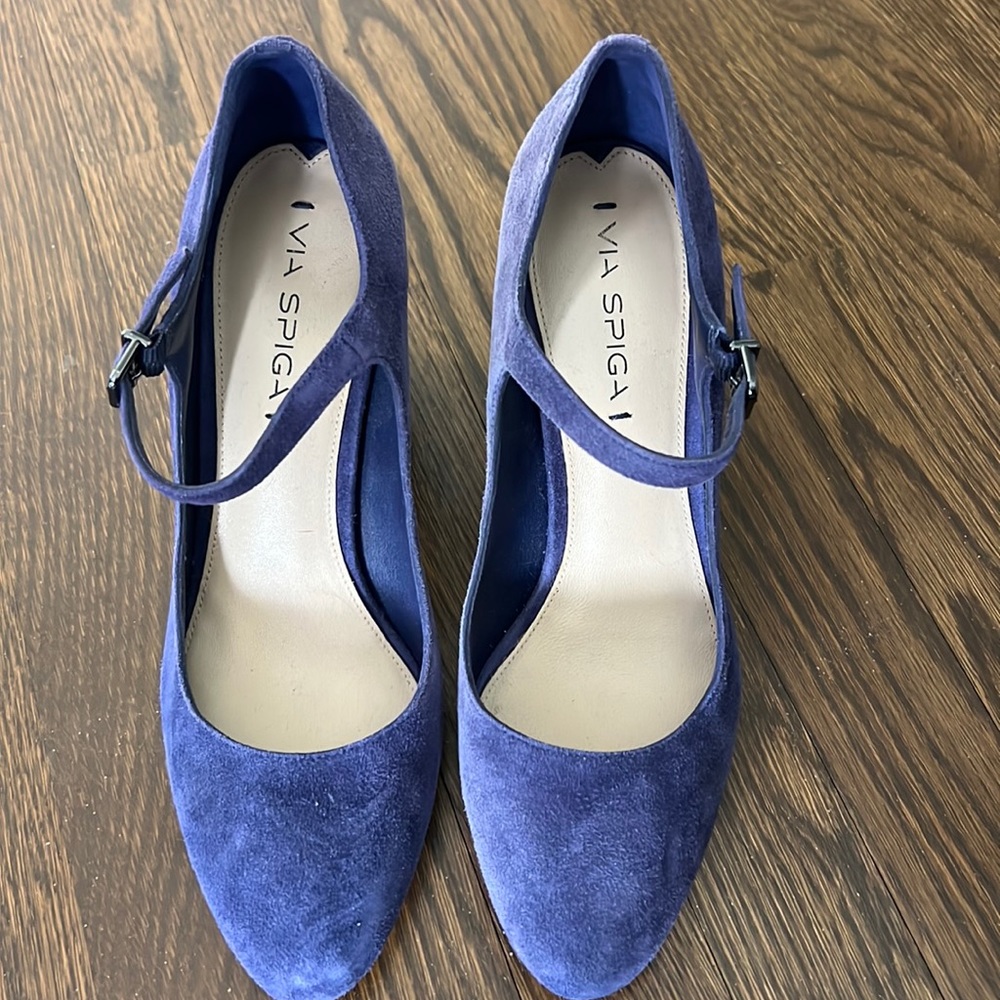 Via Spiga Womens Blue Deanna MARY JANE closed toe  BLOCK HEEL PUMPS size
